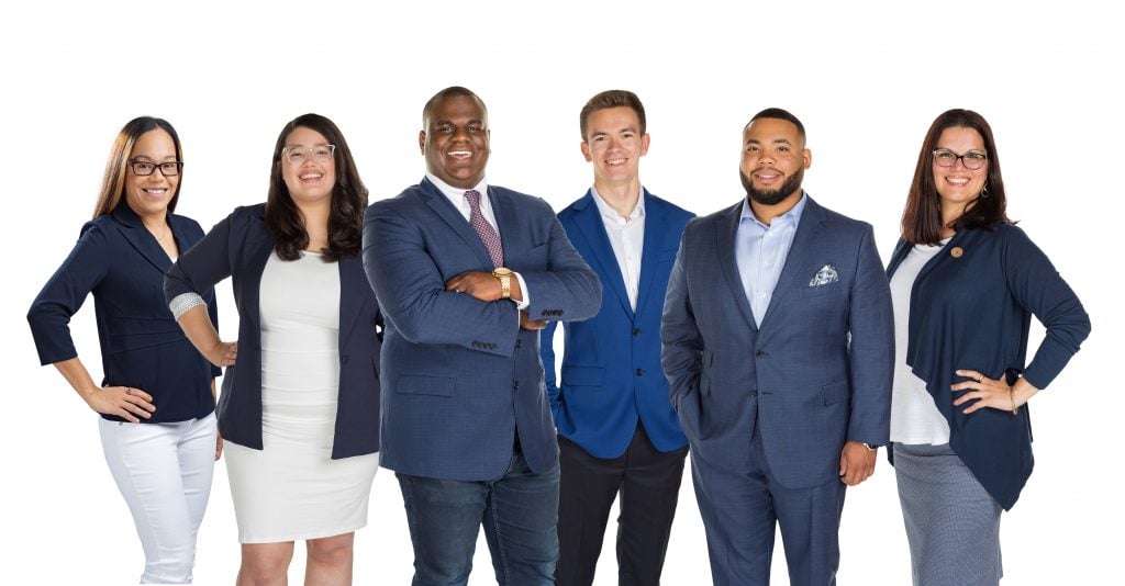 Composite photo of real estate staff on a white background. 