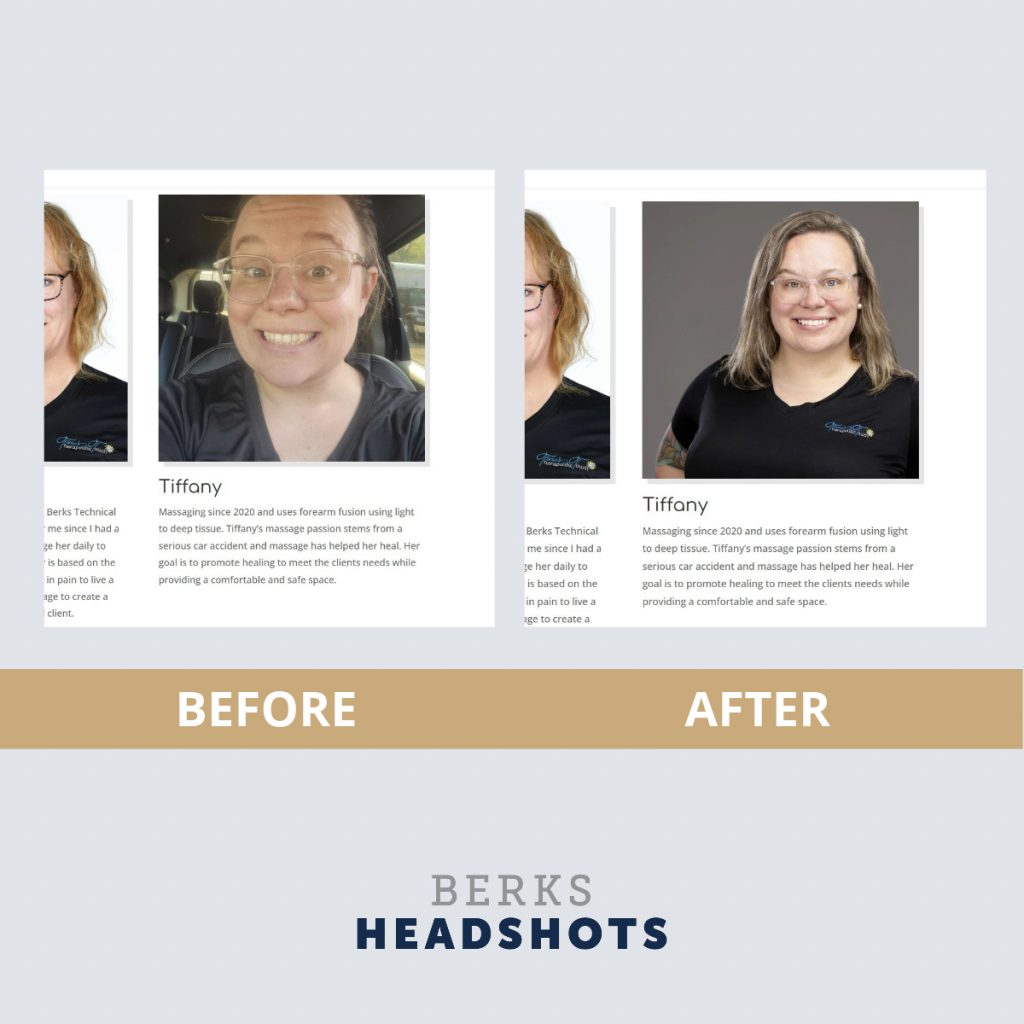 before and after of staff photos on a website for massage therapists