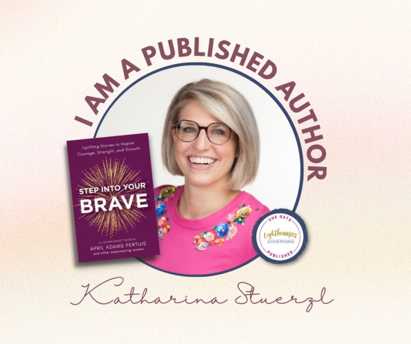 Katharina used her headshot to announce her book on social media. 