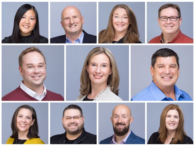Grid of headshots of employees at a Wyomissing, PA company, taken on location.