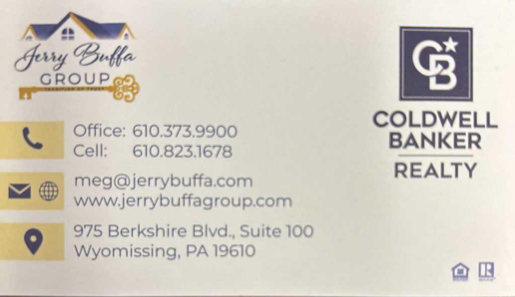 Meg's realtor business card has all her contact info on the back.