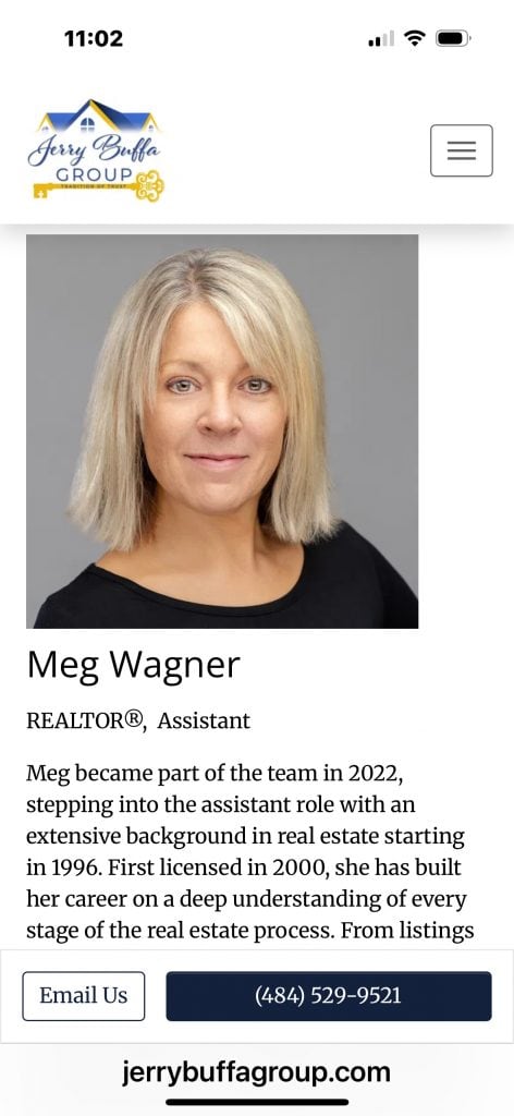 Meg uses her headshot on her team's website about page.