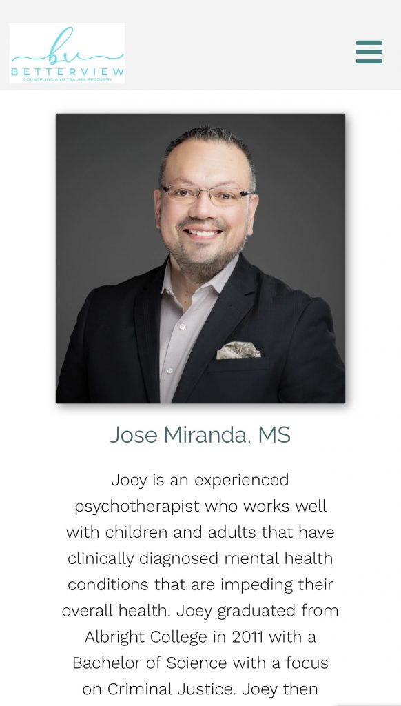 Therapists headshots in use on Betterview's website